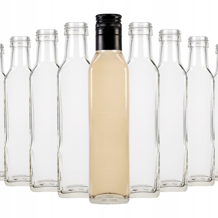 Set Sticla Patrata Marasca Cu Capac, Superbutelki, Sticla, Productie De Inalta Calitate, Usor De Curatat, Durabil, 250 ml, Inaltime 21.5 cm, Latime 4.5 cm, Transparent