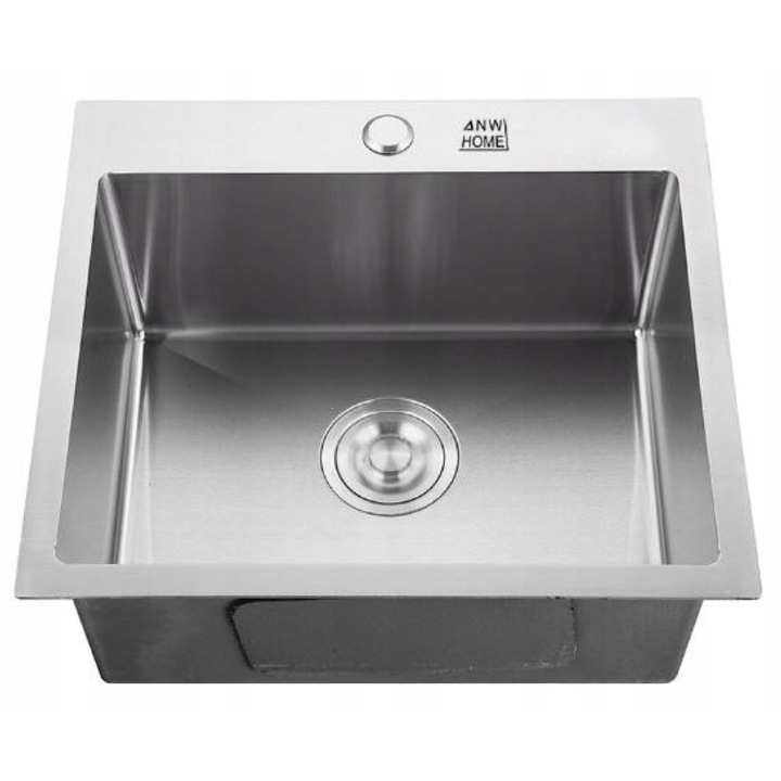 Set Chiuveta Bucatarie O Cuva, Sunbest, 46x45 cm, Otel Inoxidabil 304, Finisaj Nano Silver, Argintiu, Sifon Manual, Dozator 350ml, Cos Picurator, Kit Montaj, Adancime 220mm, Strat Anticondens, Panouri Antifonare, Igienic, Modern