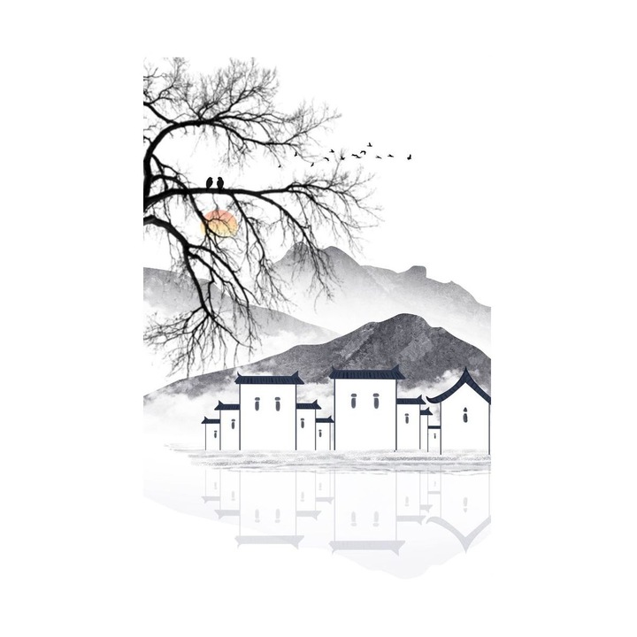 Tablou cu peisaj montan In alb-negru 50x70 cm