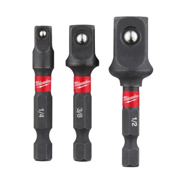 3 db MILWAUKEE ütőadapter készlet, 1/4 hüvelykes hatszög - 1/4 hüvelyk / 3/8 hüvelyk / 1/2 hüvelyk négyzet
