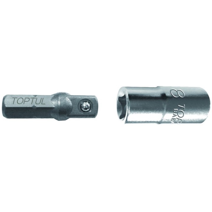 Adaptor pentru chei tubulare TOPTUL, cap hexagonal 1/4 inch x patrat 1/4 inch, lungime 25 mm, crom vanadiu
