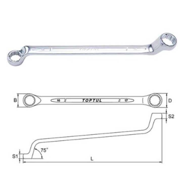 Cheie inelara cu cot TOPTUL, deschidere cheie 6 x 7 mm, lungime 167 mm, crom vanadiu