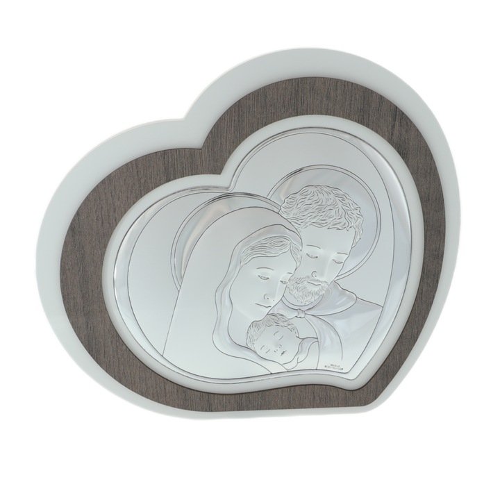 Szent Család kivágott szív ikon ezüst 25 cm