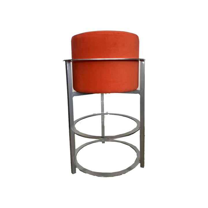 Scaun de bar, profil aluminiu cromat, anticoroziv, prelucrat in Romania, perna scaun, 74cm inaltime, portocaliu/crom
