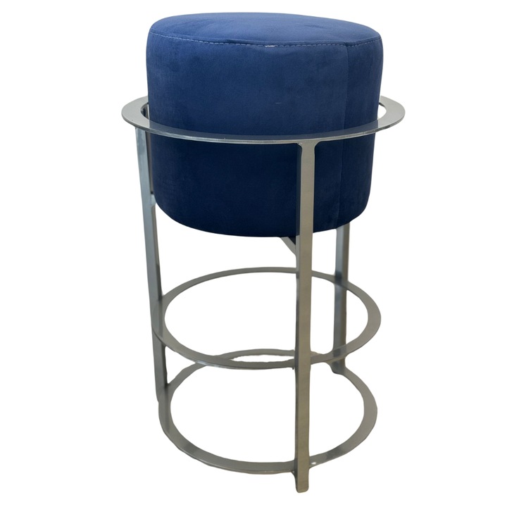 Scaun de bar, profil aluminiu cromat, anticoroziv, prelucrat in Romania, perna scaun, 74cm inaltime, albastru/crom