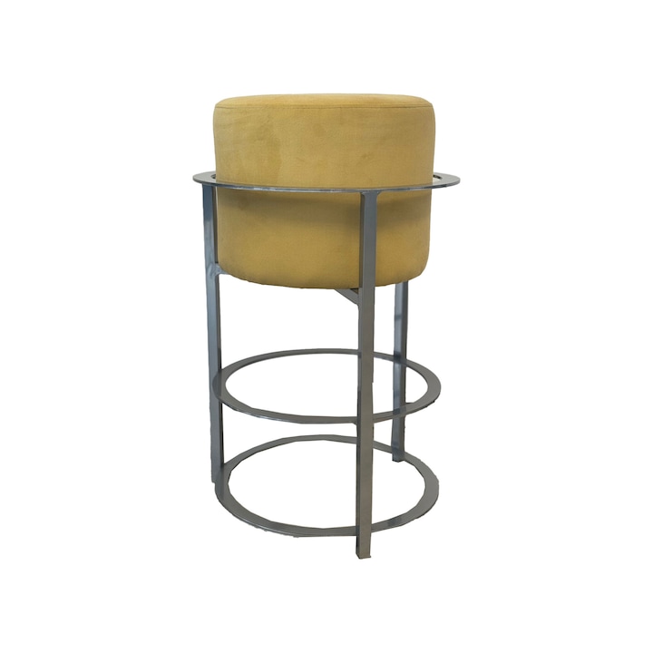 Scaun de bar, profil aluminiu cromat, anticoroziv, prelucrat in Romania, perna scaun, 74cm inaltime, galben/crom