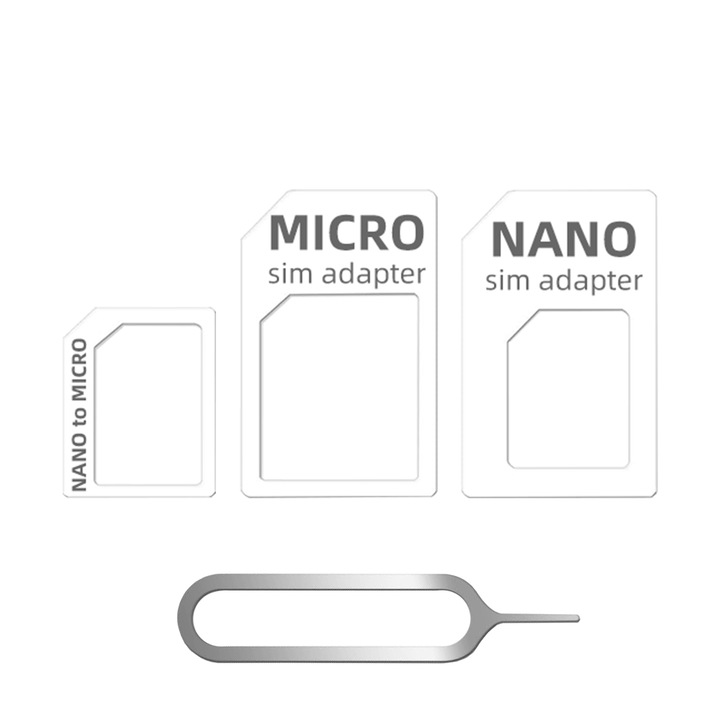 Minetgnon, Комплект от 4 SIM адаптера 4 в 1, NANO-MICRO, NANO-SIM, MICRO-SIM, включен екстрактор, компютър, бял