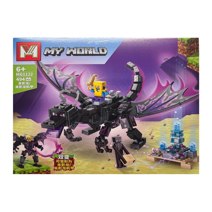Minecraft 2in1 építőkészlet, Black Dragon, 494 darabos