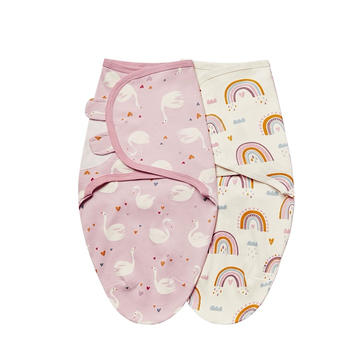 2 db giftry® állítható pelenkázási rendszerből álló készlet 0-3 hónapig, szivárvány mintás, 100% pamut, rózsaszín