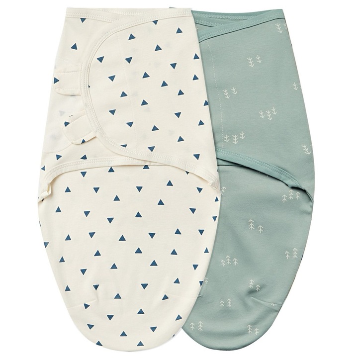 Set 2 sisteme de infasat reglabil 0-3 luni Giftry, bumbac 100%, albastru / verde