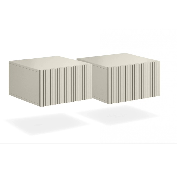 Set 2 Buc Noptiere, Bogart, Nicole, 1 Sertar, 46x25x45 cm, Inchidere Soft-Closing, PAL/MDF/HDF, Bej/Negru