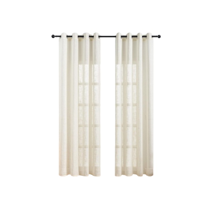 2 db félig átlátszó függöny készlet, Topfinel, vászon textúrával, 140 x 240 cm, halványsárga