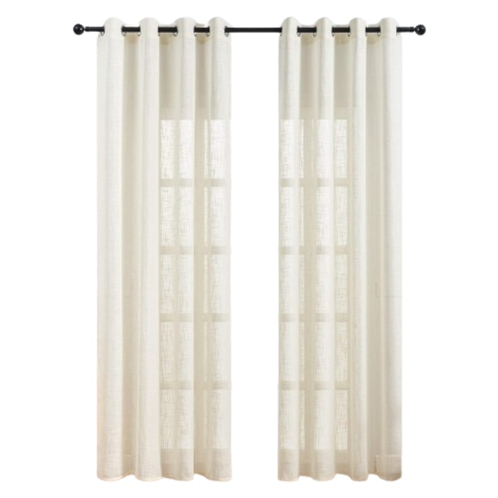 Set de 2 Perdele Semi-Transparente, Topfinel, Cu Textura de In, 140 x 240 cm, Galben Pal