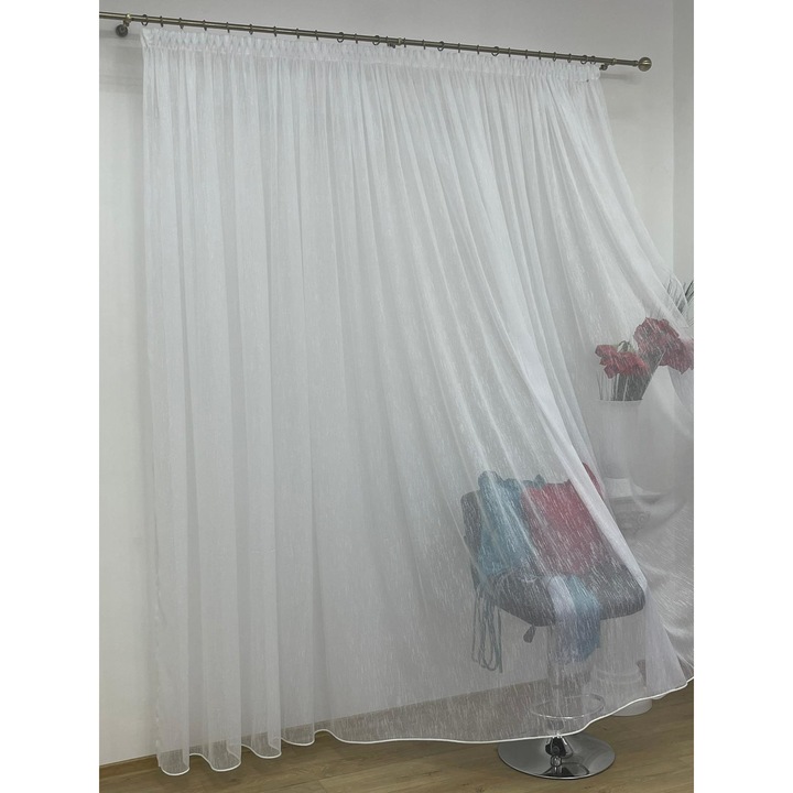 Perdea brodata, culoare alba, din colectia Borangique by Liz Line, cu rejansa, 600x245cm - PD0096