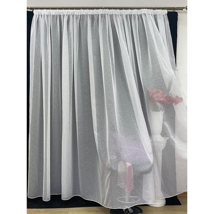 Perdea brodata, culoare alba, colectia "Rain by Liz Line", cu rejansa, 300x245cm - PD0133