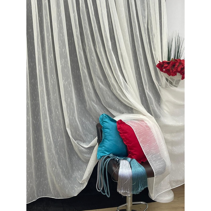 Perdea brodata cu mici insertii, culoare ivoire, colectia Simplicity by Liz Line, 400x245cm, cu rejansa - PD0154
