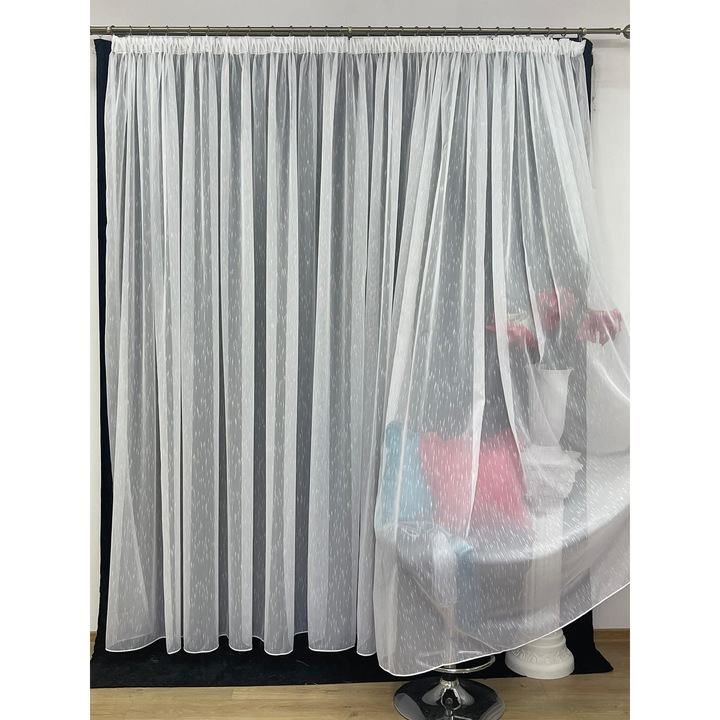 Perdea brodata cu mici insertii, culoare alba, colectia Simplicity by Liz Line, 600x245cm, cu rejansa - PD0166