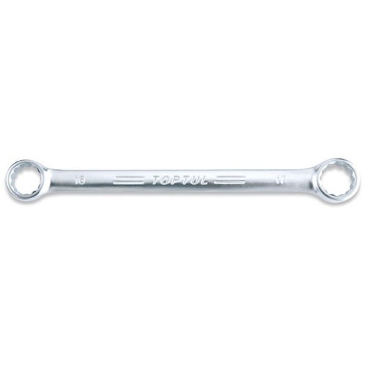 Cheie inelara dubla TOPTUL, format plat, deschidere cheie 16 x 17 mm, lungime 210 mm, otel crom vanadiu, finisaj satinat