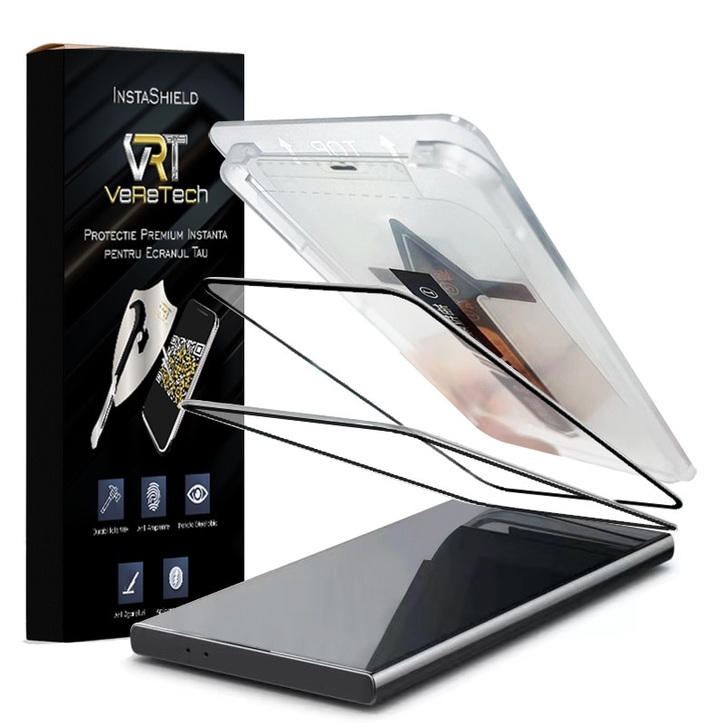Folie de Protectie Clear, InstaShield by VeReTech pentru Samsung Galaxy S23, cu Kit de Aplicare Instanta si Functie Automata de Indepartare a Prafului, din Sticla Securizata 9H+, Claritate Super HD, Tratament Electronic Oleofobic si Anti Amprente