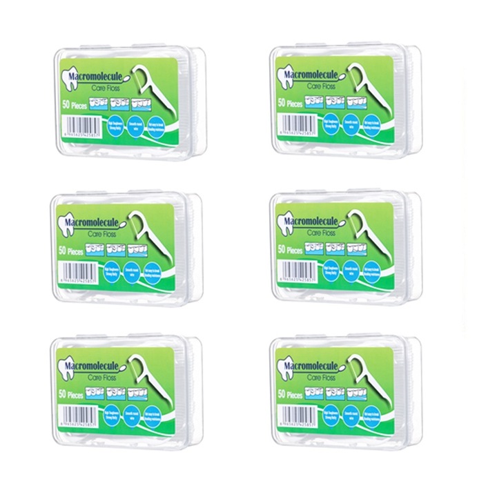 Set 6 cutii Ata dentara Rqiurpn, maner curbat, portabil, 50 bucati per cutie, Alb