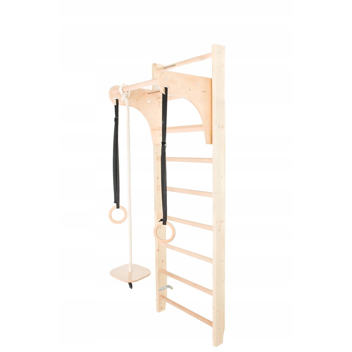 Set spalier gimnastica cu Bara/Inele/Leagan, DREMARSPORT, Reglabil, Lemn de Fag, 195x80cm