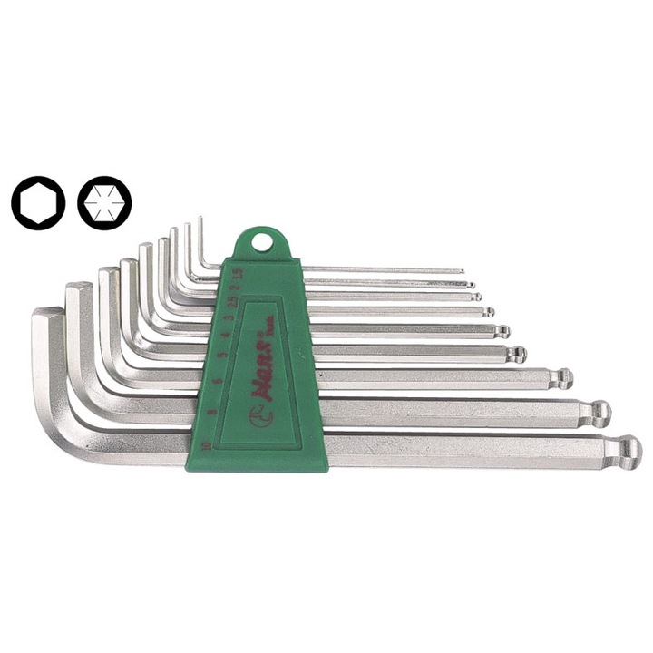 Set 9 chei inbus HANS, profil hexagonal, dimensiuni chei 1.5-10 mm TOP 60