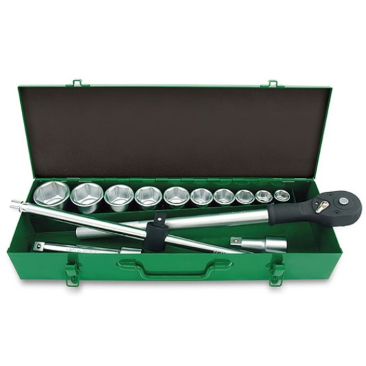 Trusa profesionala 14 chei tubulare TOPTUL, 3/4 inch, deschidere chei 22-50 mm, bara extensie, maner T, profil hexagonal