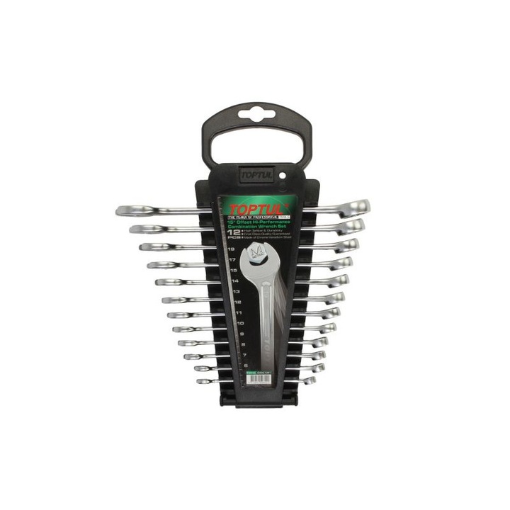 Комплект от 12 комбинирани гаечни ключове TOPTUL с размери 10 мм, 11 мм, 12 мм, 13 мм, 14 мм, 15 мм, 17 мм, 19 мм, 6 мм, 7 мм, 8 мм, 9 мм