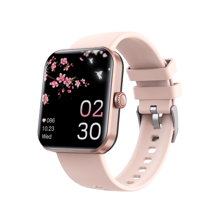 Ceas smartwatch dama Evolve-x® EvoWatch 5, Apeluri si mesaje bluetooth, Functii monitorizare Ritm cardiac, Somn, Nivel oxigen, Tensiune si Calorii, Display AMOLED, IP67, compatibil iOS si Android, Set cu Bratara metalica si doua bratari silicon, Gold