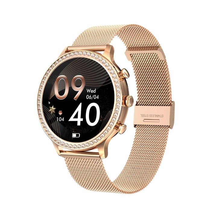 Smartwatch by ONSG®, Monitorizare Ritm Cardiac si Calitate Somn, Notificari Social Media, 230mAh, Moduri Sportive, 43x43x9mm, Design atletic, Roz