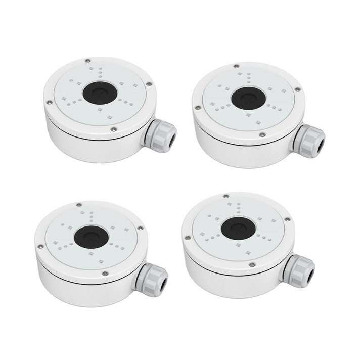 Set 4 cutii de jonctiune pentru camera supraveghere, aluminiu, alb, rezistent la apa, 137x53.4x164.8mm