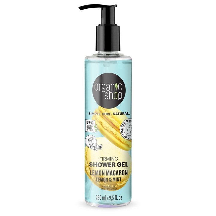 Organic Shop tusfürdő, Lemon Macaron feszesítő, citrom és menta, 280ml
