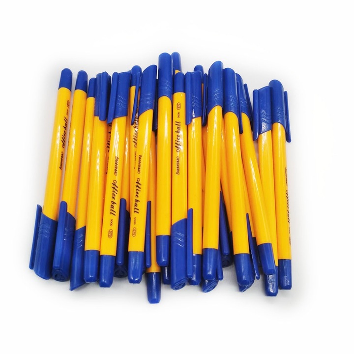 Set 24 pixuri cu capac, scriere fina albastra, corp portocaliu, VisionXXI, model 2024