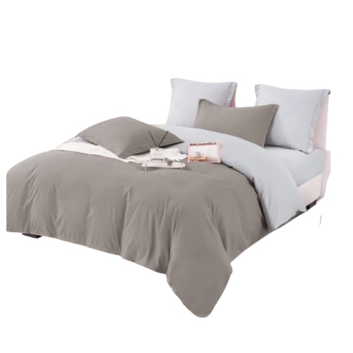 Lenjerie finet, 6 piese, in doua culori, Pucioasa, Gri, 235 cm x 250 cm