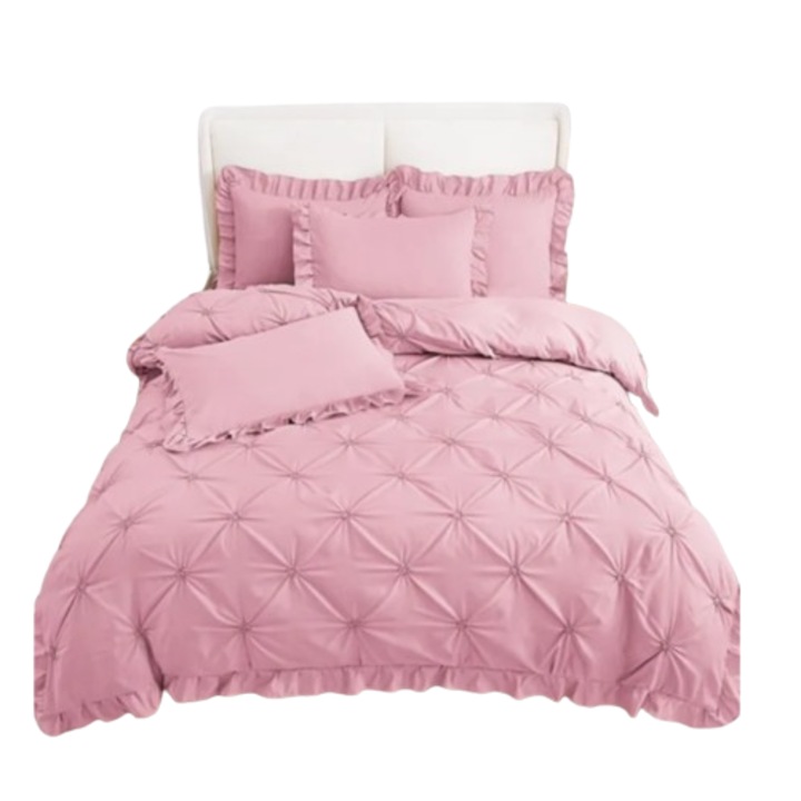 Lenjerie de pat cu volanase, finet, 4 piese, Somon, 230x250 cm