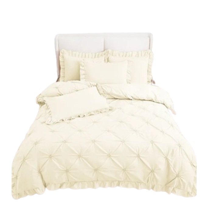 Lenjerie de pat, 4 piese cu volanase, Galben finet, 230x350