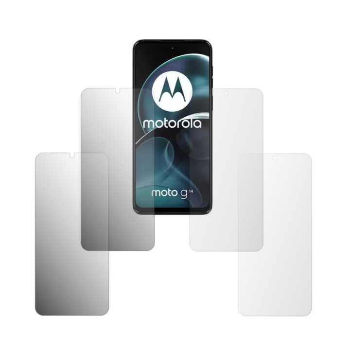 Комплект от 4 протектора за екран Folie24, за Motorola Moto G14, 2X Ultra-Clear + 2X Matte, пълно покритие на дисплея и удобни за калъфи, залепващи, гъвкави със саморегенериране