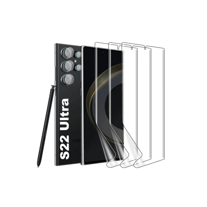 Set 3 folii de protectie compatibil cu Samsung Galaxy S22 Ultra 5G 6.8 inch, din TPU flexibil, TH149