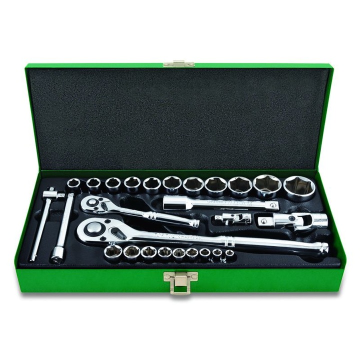 28 db TOPTUL dugókulcs készlet, hatszögletű profil, dugaszolóaljzat mérete 1/2 hüvelyk / 1/4 hüvelyk