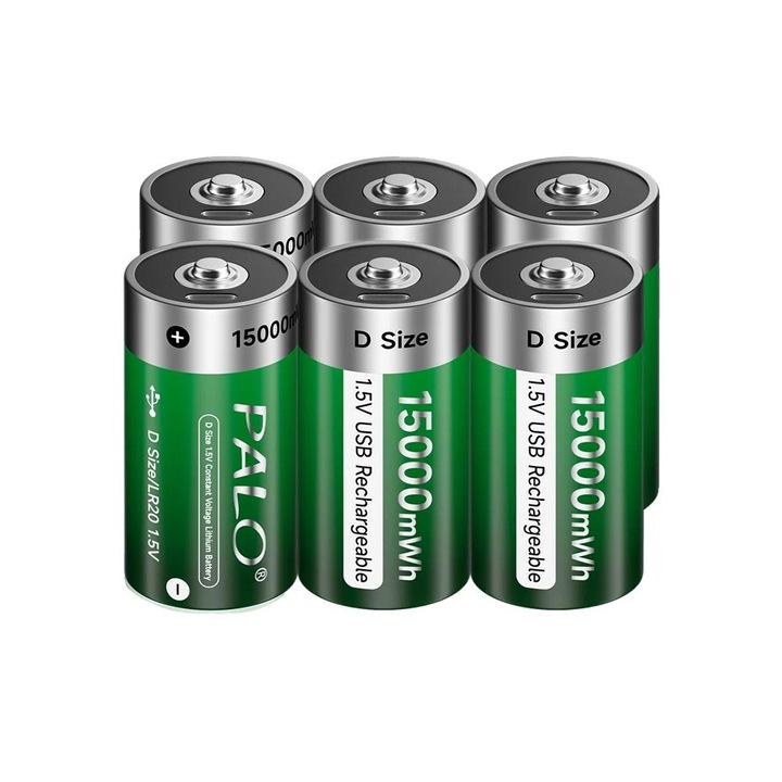 Set 6 baterii reincarcabile D Size, incarcare rapida, 1500 cicluri, albastru inchis, 50x60cm
