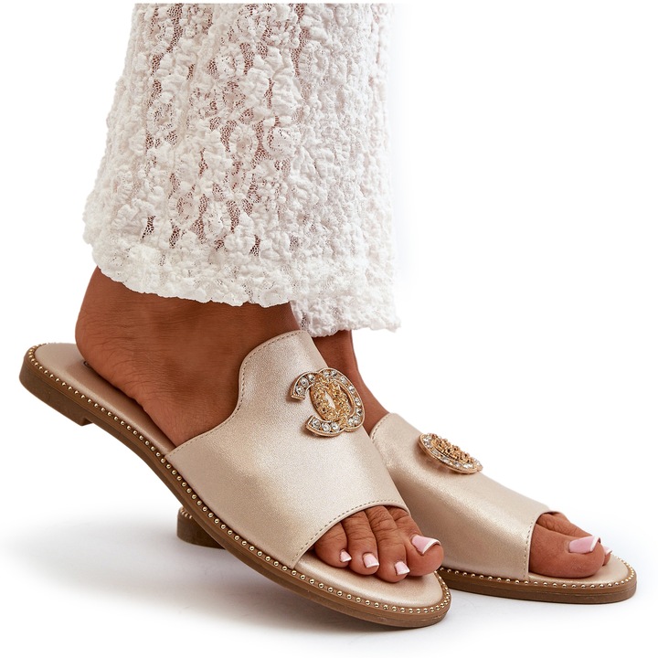 Дамски чехли, златист, Златист, 36