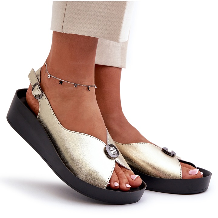 Sandale dama, S.Barski, Piele naturala, Auriu, Auriu