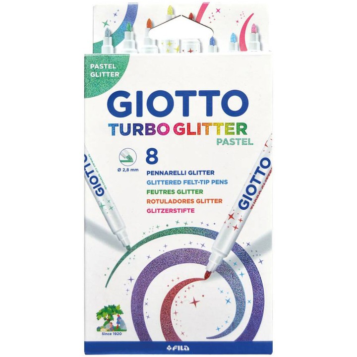 Filctoll GIOTTO Turbo Glitter csillámos pasztell 8 darabos