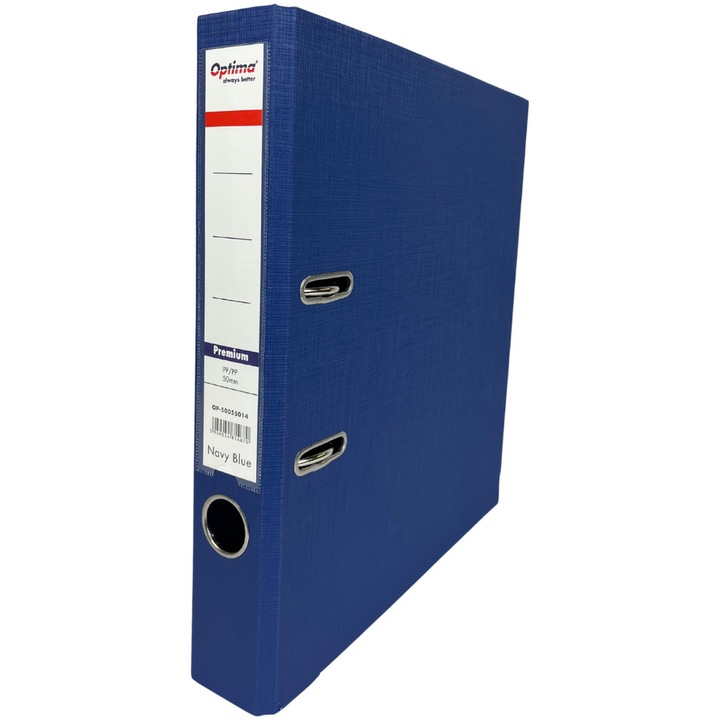 Biblioraft A4, plastifiat PP/PP, margine metalica, 50 mm, Optima Premium - bleumarin
