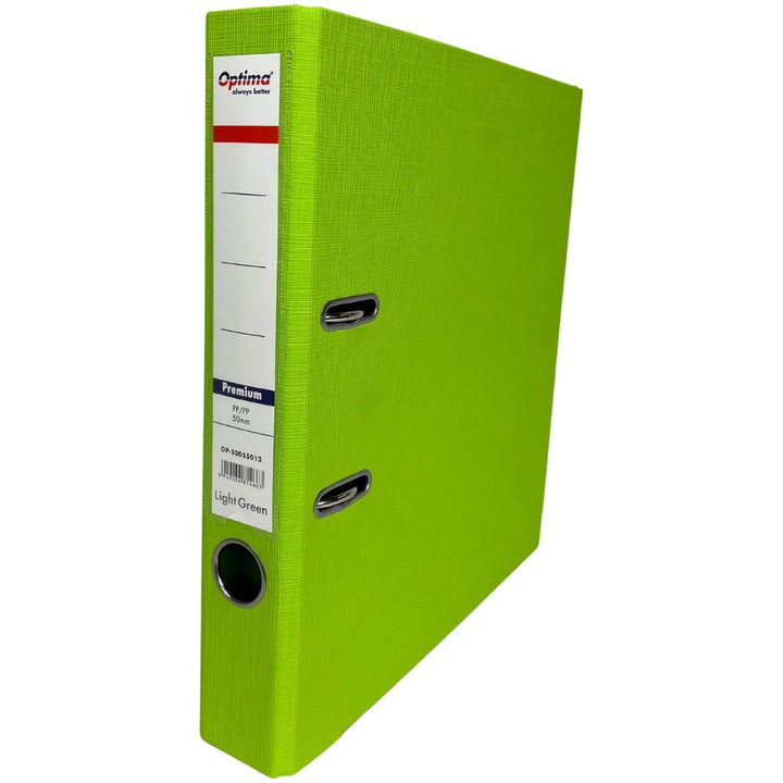 Biblioraft A4, plastifiat PP/PP, margine metalica, 50 mm, Optima Premium - verde deschis