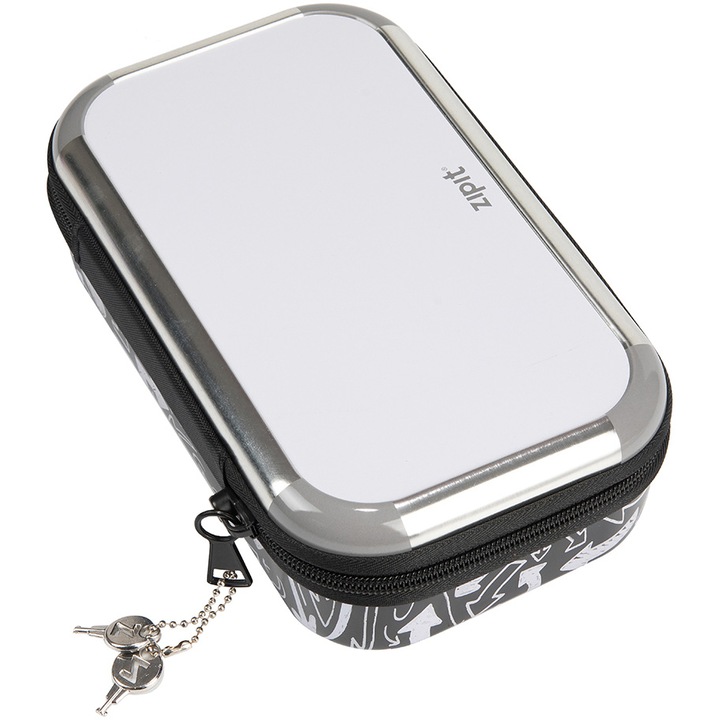 Penar cu fermoar ZIPIT & LOCK Tin - White Board Grey