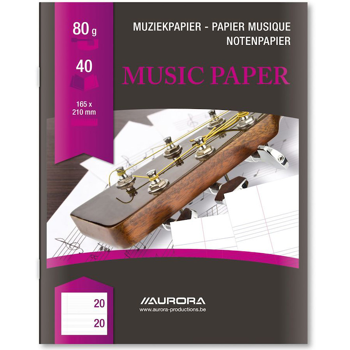 Caiet muzica, A5, 20 file - 80g/mp, AURORA Raphael - dictando/7 portative