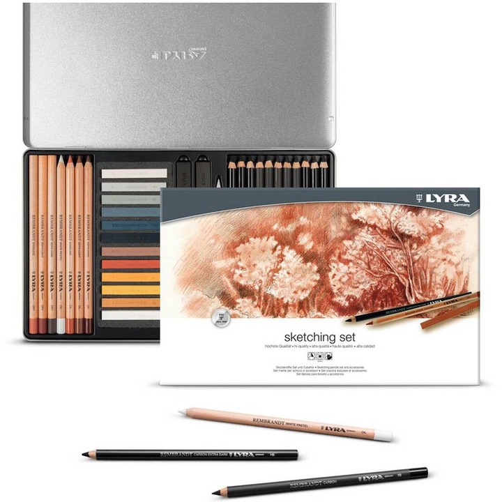 Моливи + аксесоари LYRA Rembrandt Sketching, За рисунки и скици, 27 броя/метална кутия
