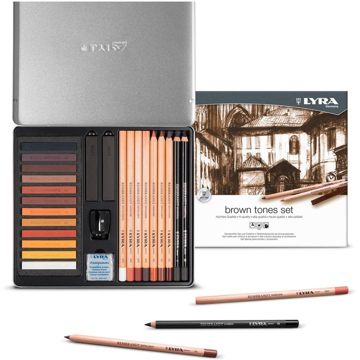 Моливи + Аксесоари LYRA Rembrandt, За рисунки и скици, 25 бр./метална кутия - Ябълкови нюанси