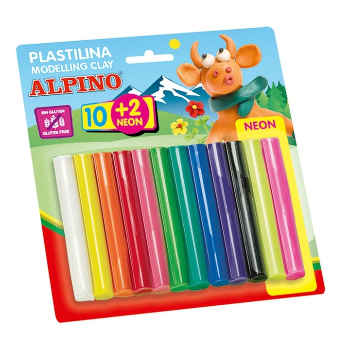 Пластилин ALPINO Standard, 10 + 2 неонови х 17 гр./опаковка, 12 цвята